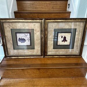Regina Andrew Set of 2 Framed Floral Wall Art Prints in Gold and Beige